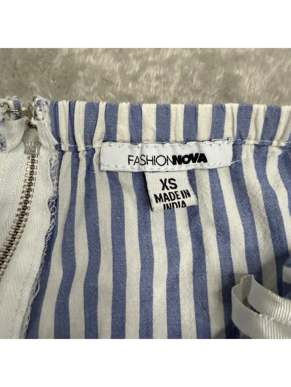 Fashion Nova Jumpsuit XS Blue White Striped Strapless Cutout Wide Leg Cotton - Picture 4 of 8